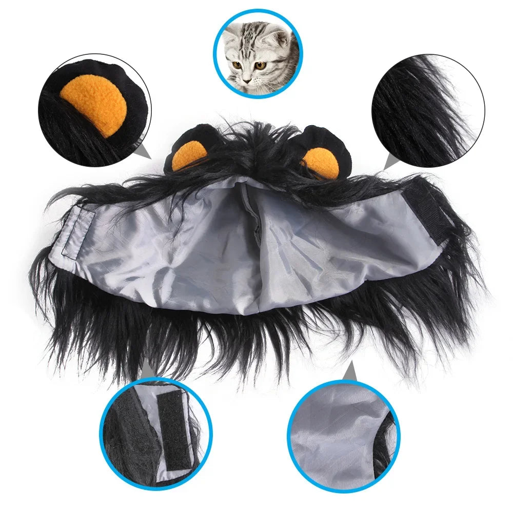Lion Mane Wig Costume for Small Dogs & Cats – Funny Pet Halloween Cosplay Hat