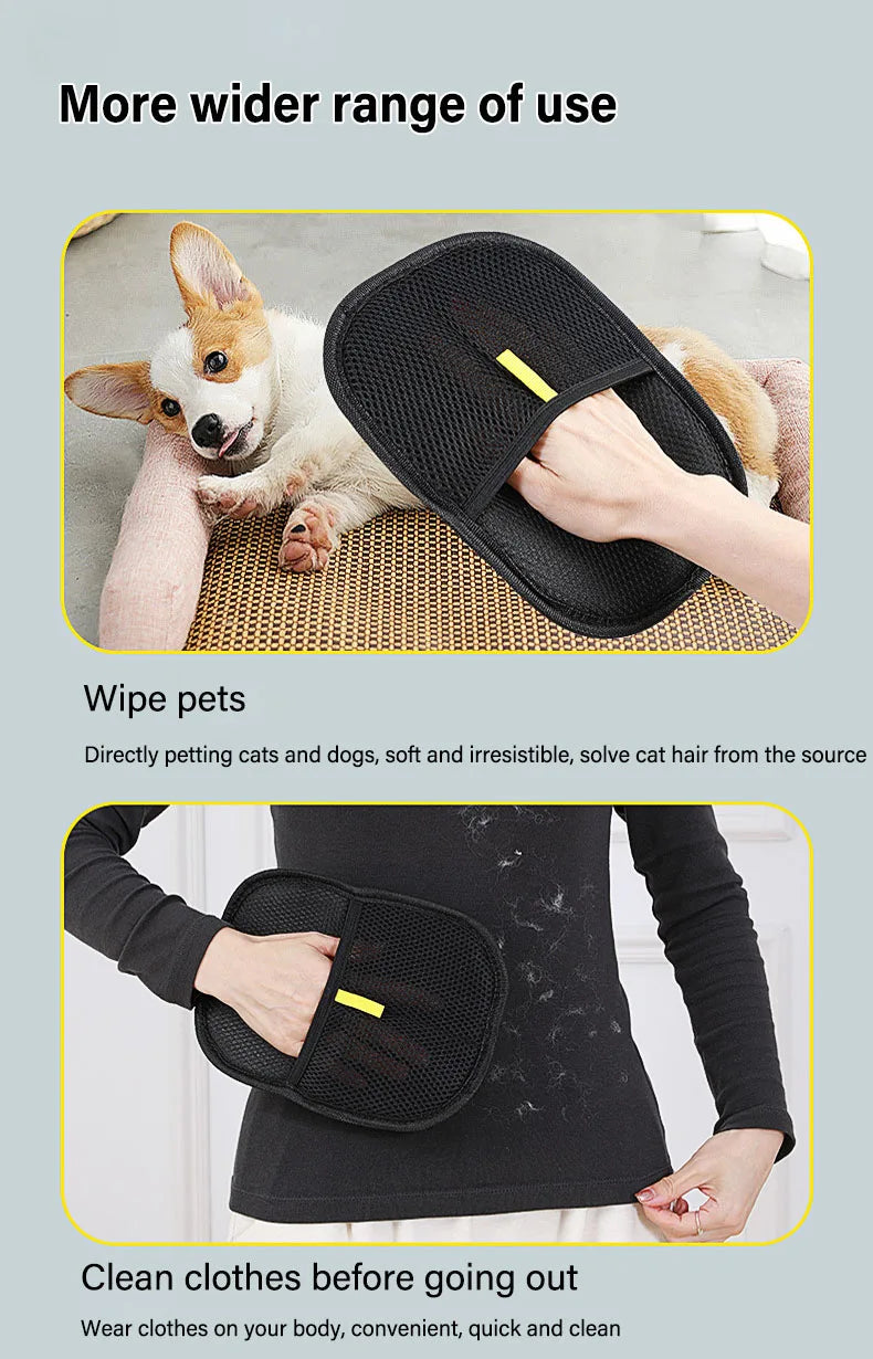 2-in-1 Pet Grooming Gloves & Static Hair Remover Brush – Dog & Cat Hair Removal from Sofa, Carpet, Clothes