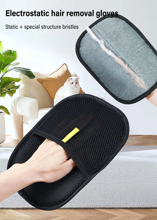 2-in-1 Pet Grooming Gloves & Static Hair Remover Brush – Dog & Cat Hair Removal from Sofa, Carpet, Clothes