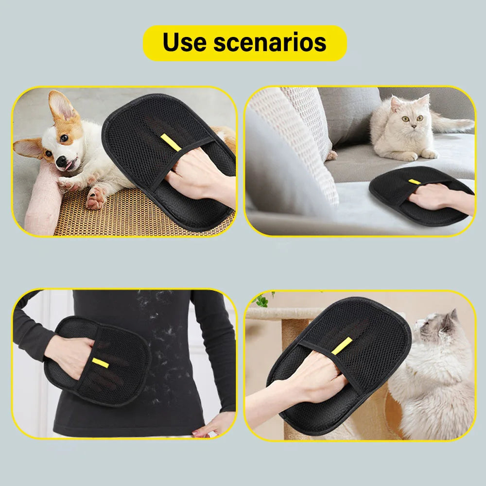 2-in-1 Pet Grooming Gloves & Static Hair Remover Brush – Dog & Cat Hair Removal from Sofa, Carpet, Clothes