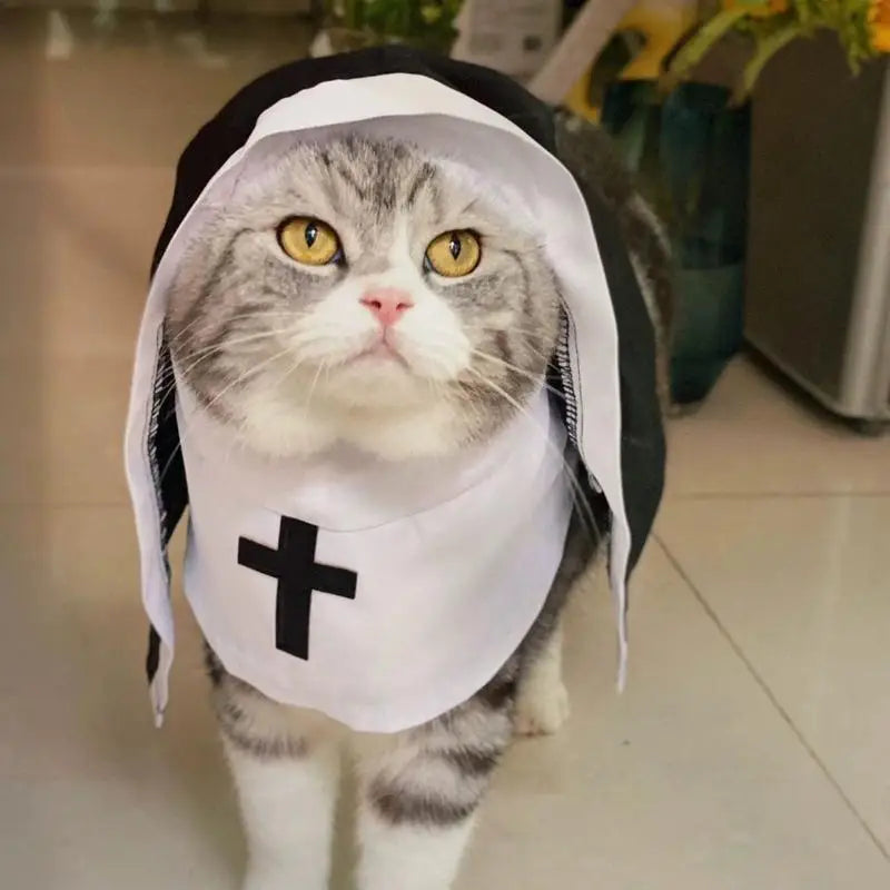 Funny Nun Costume for Dogs & Cats – Halloween Pet Cosplay Outfit