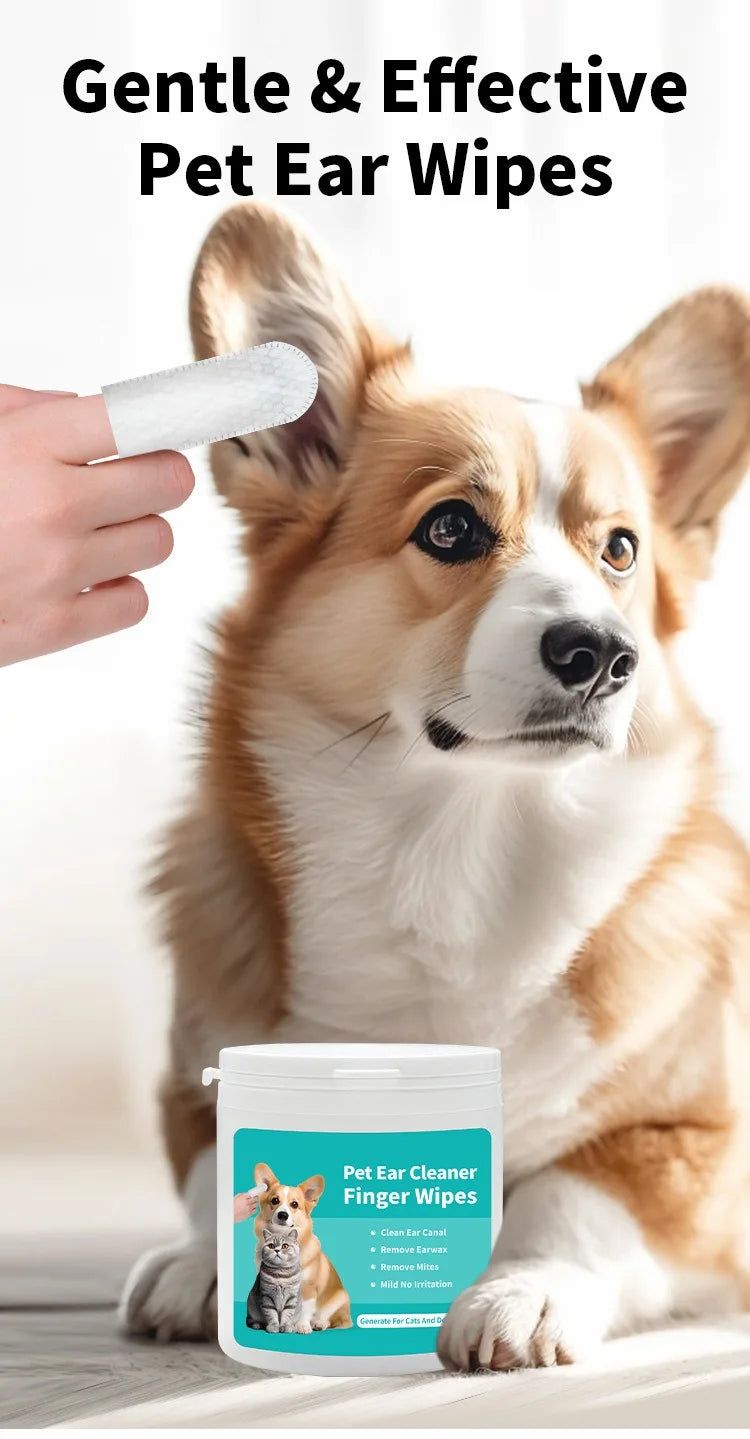 All-in-One Pet Ear Cleaning Wipes – Mite Removal, Wax & Odor Control
