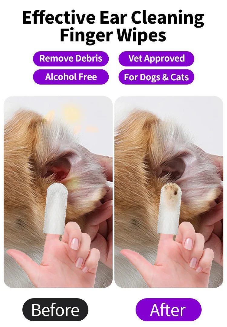 All-in-One Pet Ear Cleaning Wipes – Mite Removal, Wax & Odor Control